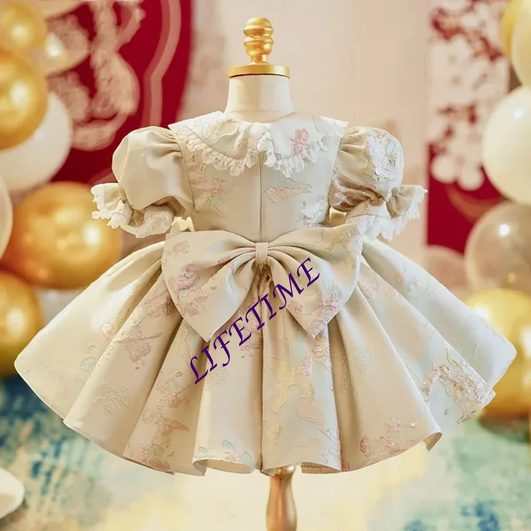 Elegant Printed Ruched Dress for Baby Girls Customized Gala Bridesmaid Kids Prom Formal Children Pageant Dress
