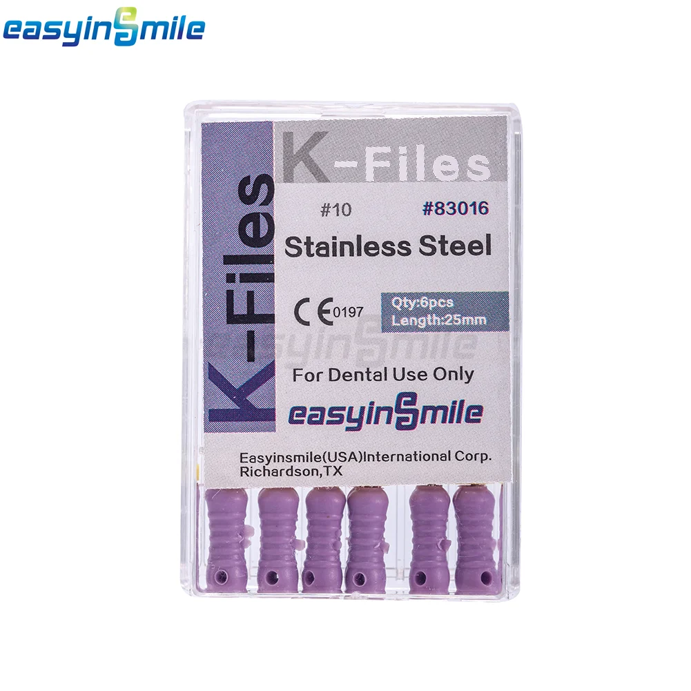 6pcs/pack Dental Endo K Files EASYINSMILE Root Canal File #6 #8 #10 #15-40 #45-80 Stainless Steel Hand Use 25MM