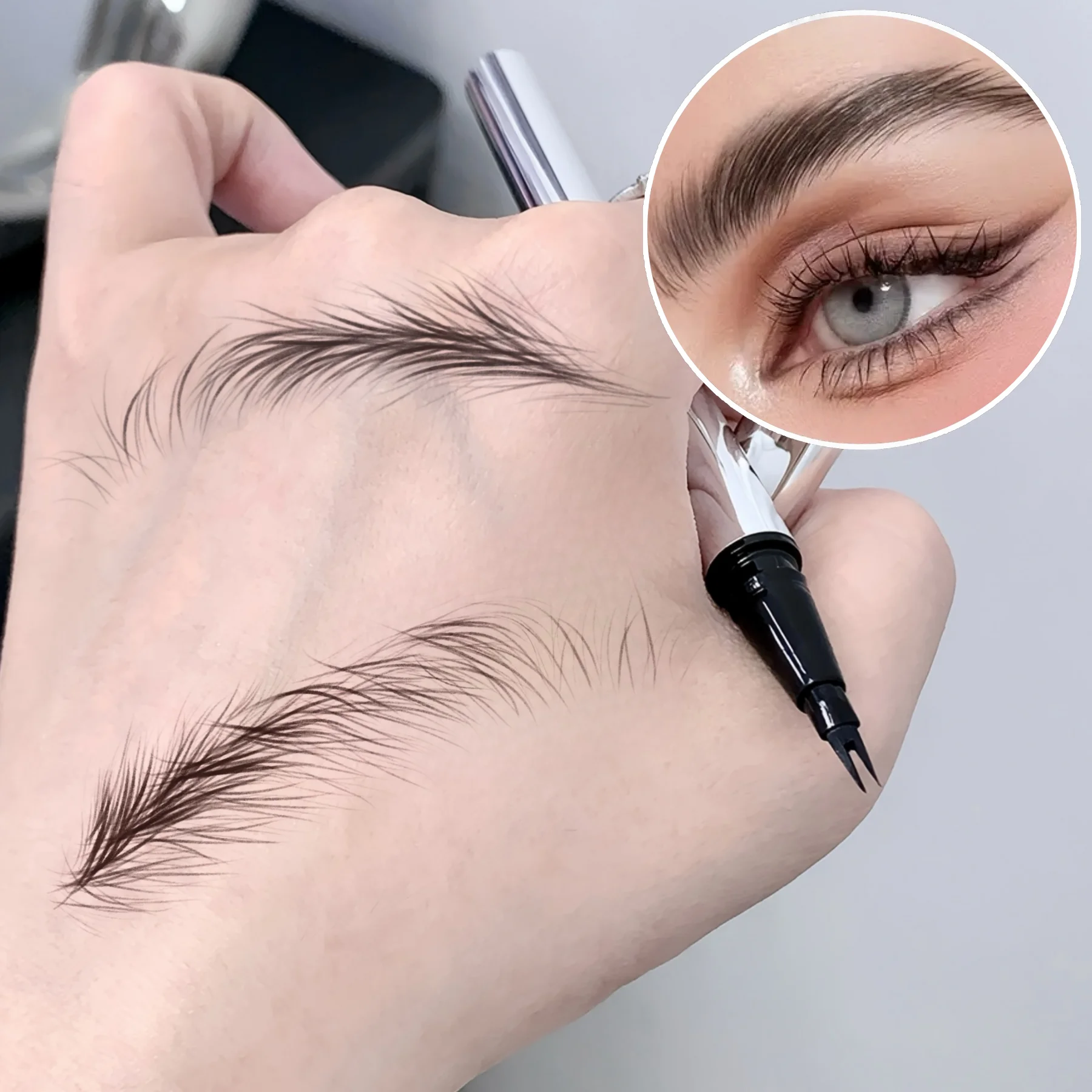 2Points Eyebrow Pencil Long Lasting Easy To Grip Eyebrow Tattoo Waterproof Thin Liquid Lying Silkworm Brow Pen  Makeup New
