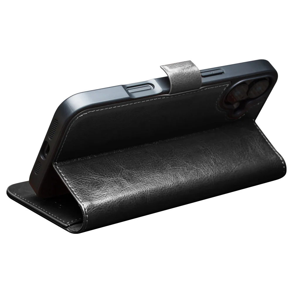 

Qialino Flip Magnetic Button Phone Case For Apple Iphone 17 Air 15 16 Pro Max Premium Natural Cowhide Real Genuine Leather Cover