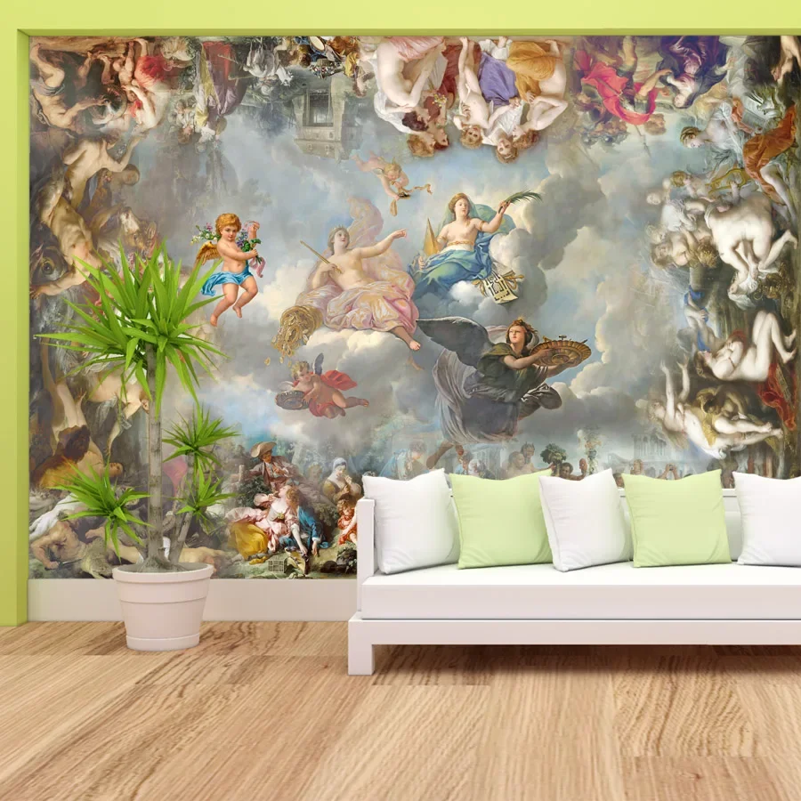 Custom Self Adhesive Vinyl Accept Wallpaper for Living Room Wall Papers Home Decor TV Sofa European Angel Wing Painting Murals