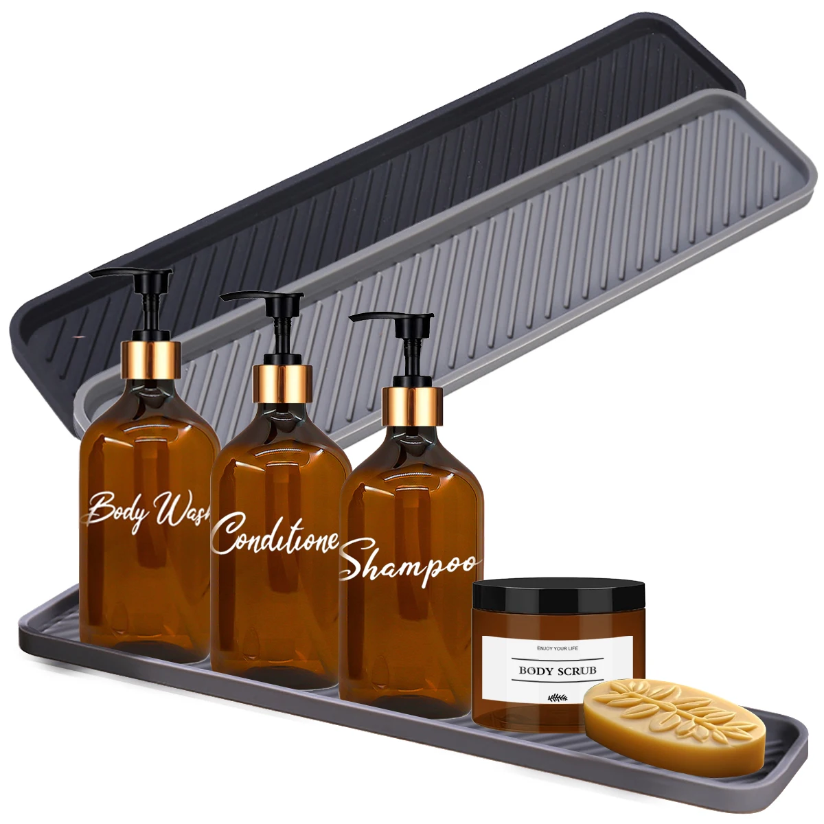 

Extra Long 41cm/16.1in Silicone Tray Soap Dispenser Tray for Bathroom Countertop Candles Rings Perfume Holder Soap Tray