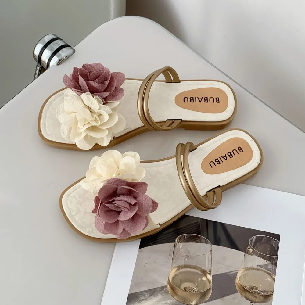 

Casual Sweet Flower Flip Flops Waterproof Holiday Seaside Sandals Flat Non-Slip Vacation Beach Slippers Outdoor