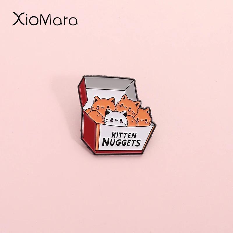 Cute Kitten Nuggets Enamel Pin The Little Cat In The Box Orange And White Kitten Brooch Lapel Badge Interesting Custom Jewelry