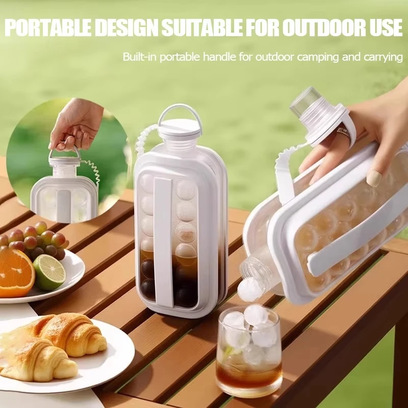2 in 1 Ice Cube Tray Portable Puck Making Water Bottle with Flat Lid 12 Grid Circular Mold Cooling Popsicle Cube Maker