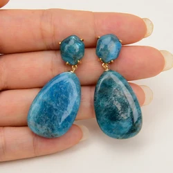 G-G Natural Blue Apatite Teardrop Shape Real Gems Stone Dangle Stud Earrings Handmade Lady Party Jewelry Gifts