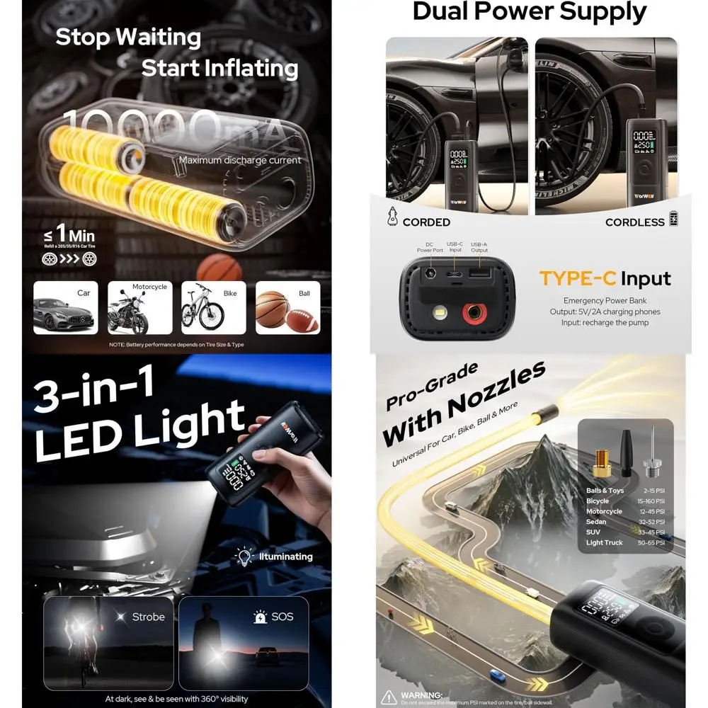 

160PSI Tire Inflator Portable Air Compressor - Bike Air Pump for Car Tires: SUV, Light Truck, Motorcycle, Bike, with Auto Shut-O