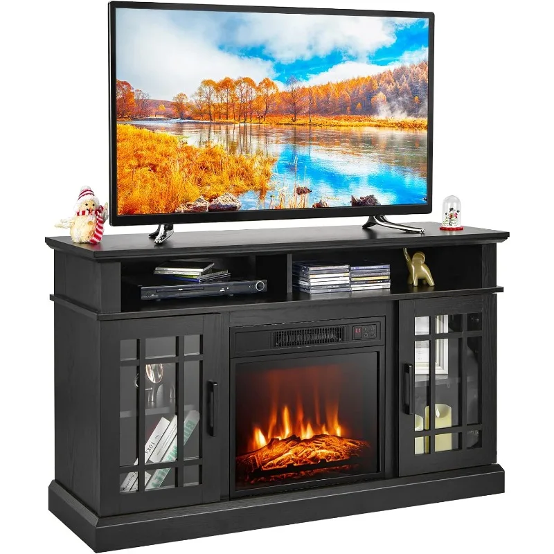 

Fireplace TV Stand for TVs Up to 55 Inch, with 18 Inches 4777 BTU Fireplace Insert, 3-Level Brightness, Overheat Protection