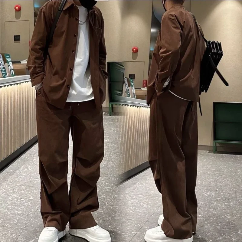 New Casual Loose Solid Color Retro All-match Suit Breathable Comfortable Trendy Men's Clothing