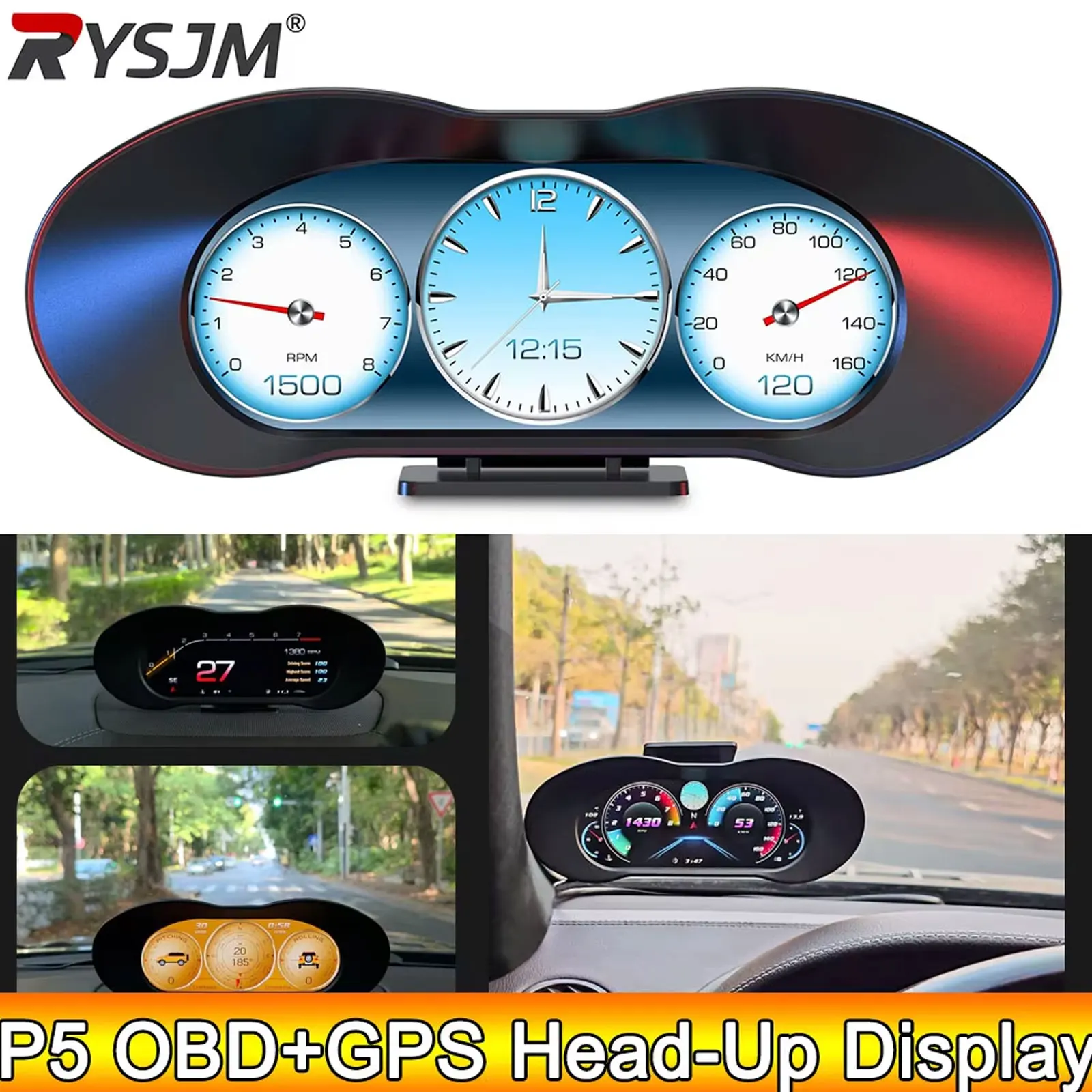 AD Car HUD GPS OBD2 P5 Speedometer Speed Head Up Display Inclinometer Digital Over Speed Alarm Fuel Consumtipn Car Navigation