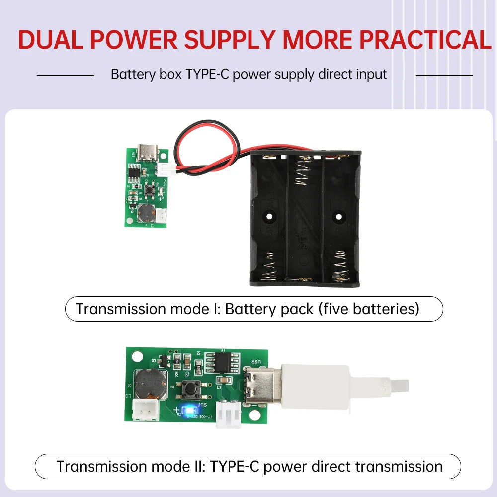 USB Mini Humidifier DIY Kit with Atomizer Sheet & Driver Board Type-C/Battery Supply Power Mist Maker for Home/Office/Car