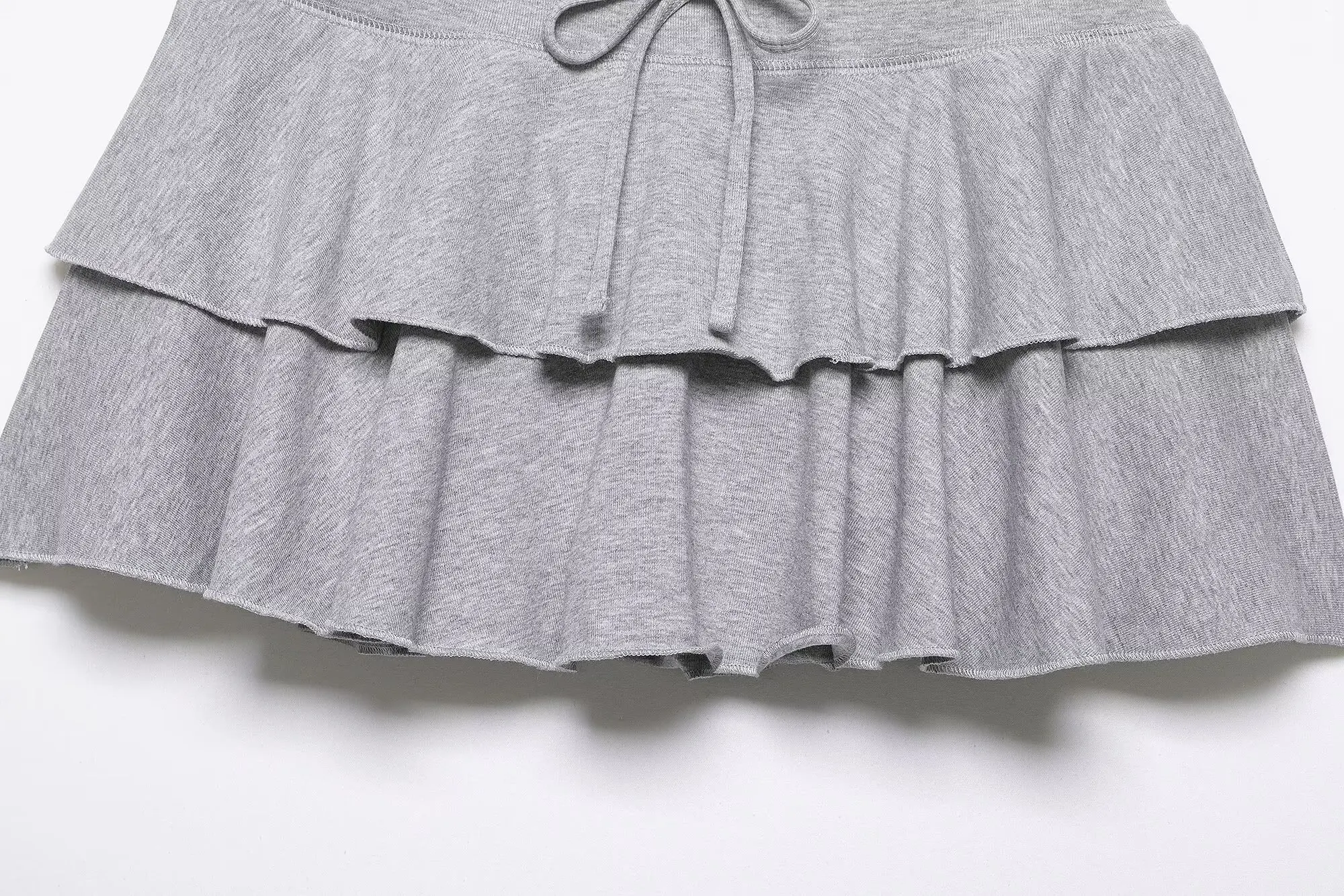 HH Damen Stufenrock mit Rüschen, Grauer Minirock mit Kordelzug und Hoher Taille, Niedlicher Y2K Preppy Casual Streetwear & Ausgeh-Rock – Detail 6