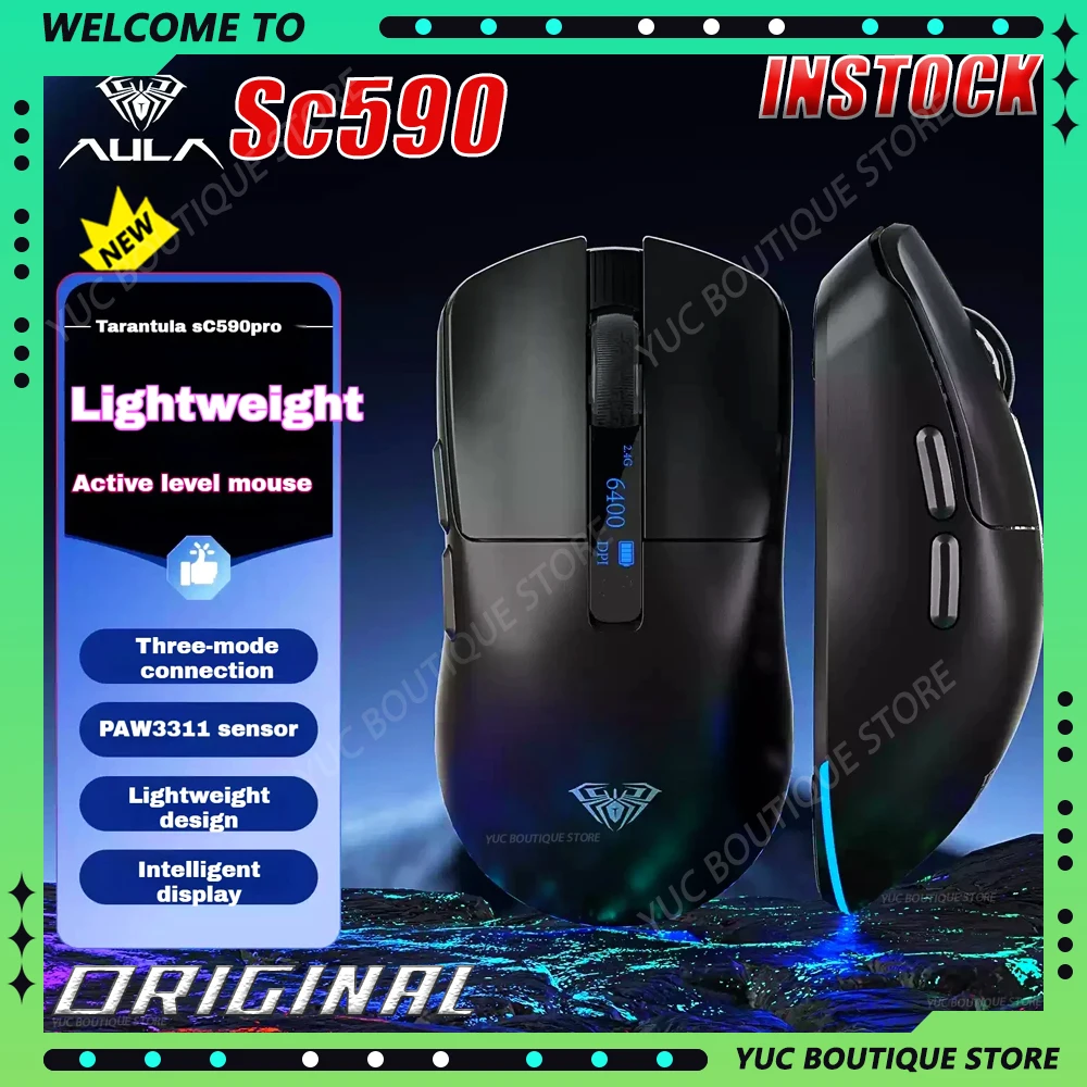 

NEW Aula Sc590 Pro Gaming Mouse Paw3311 Wireless Mouse Smart Screen 3-Mode 20000dpi Ultra Light Bluetooth Laptop Pc Accessorie