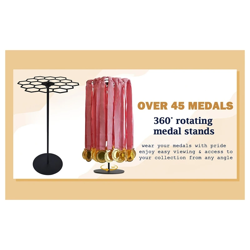 Rotatable Medal Hangers Display, Tabletop Medal Holder Rack Over 45+ Medals Capacity, Ideal For Sports Marathon