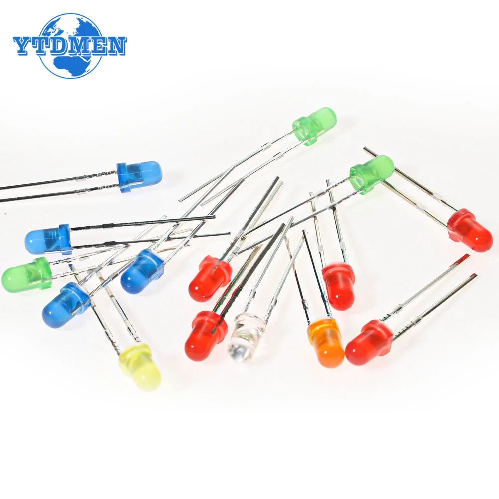 60pcs/lot LED Diodes 3mm 6 Values *10PCS LEDs set,White Red Yellow Blue Green Orange F3 LED Lights Diodes Electronic Kit