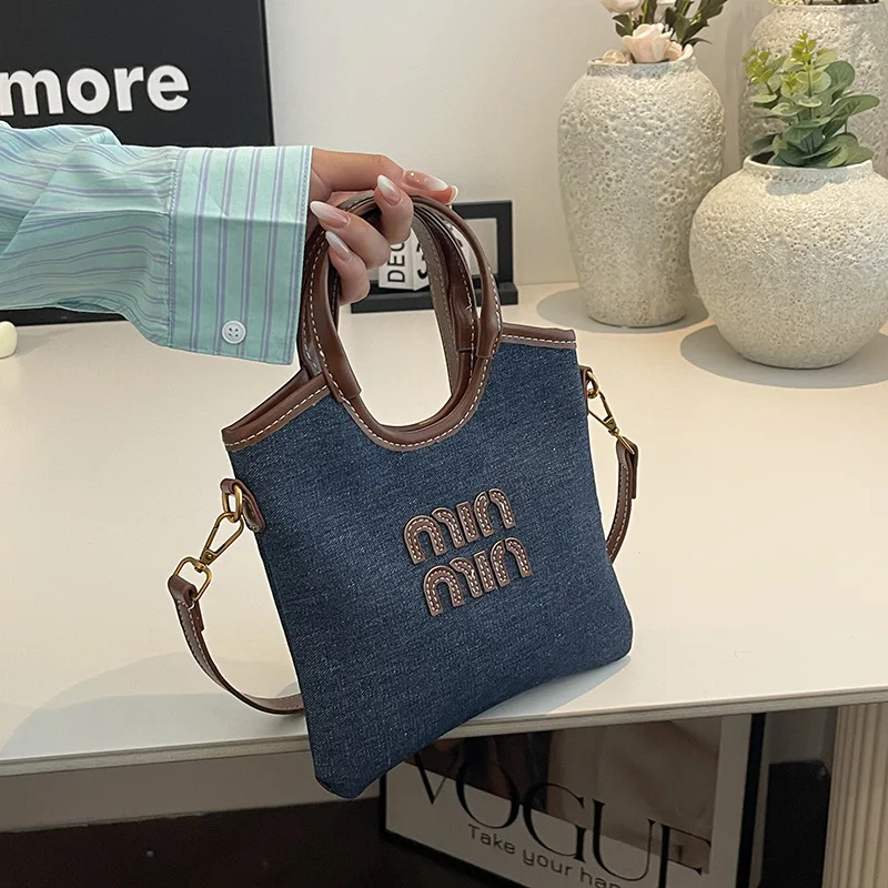 WBS Italian Stylish Designer Small Tote Bags for Women Denim Retro Shoulder Messenger Bag Handbags Luxury Brand Clutch Purse