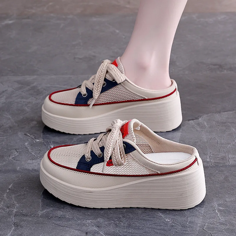 

Women's Summer Half Set White Shoes 2026 Breathable Mesh Comfortable Casual Thick Sole Raised Design for Foot Health