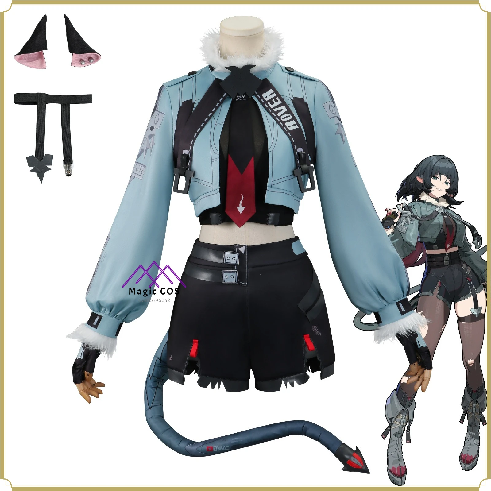 

Women's Zenless Zone Zero Jane Doe Cosplay Costume - Dark Red Gradient Wig + Flexible Tail Role Playing Halloween Party Suit