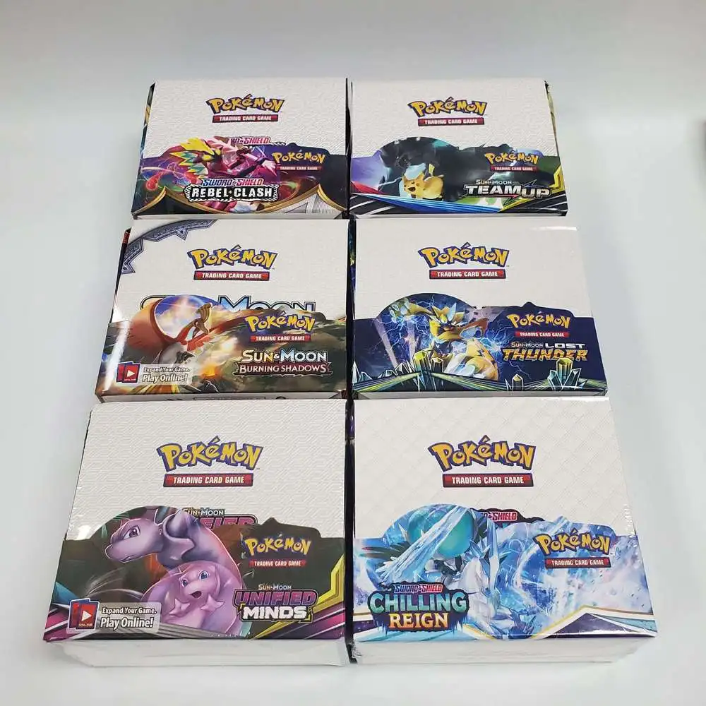 Cartas de Pokémon de 324 piezas, cartas en inglés TCG, Sun & Moon Shining Fates Rerel Clash Darkness Ablaze Booster Box, etiqueta comercial, juguetes de juego para equipos