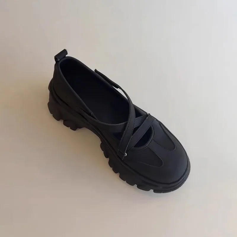 

2025 New Chunky Heel Platform Hook Loop Women Ballet Shoes Fashion Designer All Match Increase Casual Trainers Single Shoes