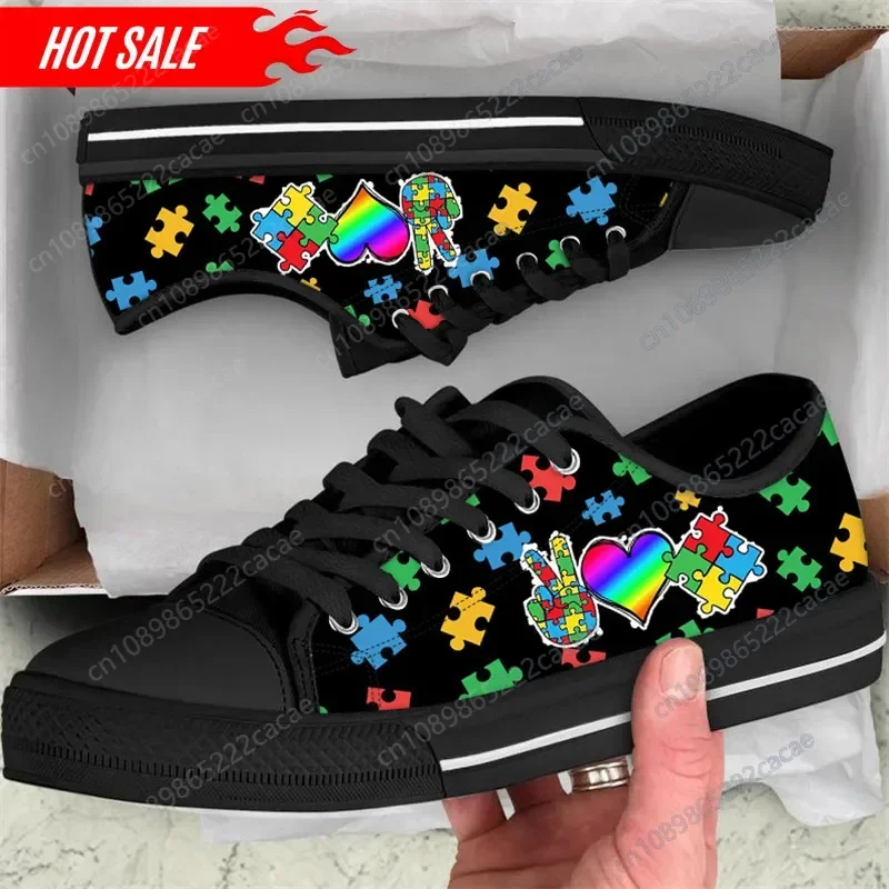 Moda Niskie buty płócienne dla kobiet Oddychające sznurowane Casual Flats Autism Awareness Cancer Mesh Trampki Rozmiar 35-49 Tenis