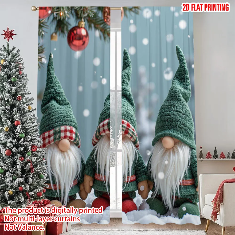 

2pcs 2D flat printing Merry Christmas Scene Curtains Father Christmas Versatile 100% Polyester Without Electricity Spring