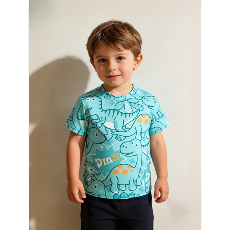 

Summer3-8Year-Old BoyTCartoon dinosaur print round-neck children's short-sleeve shirt
