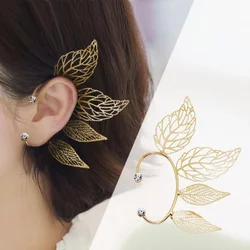 1Pc Chic Elf Ear Cuff Maple Leaf Hollowed Zircon Leaf Cosplay Fairy Earring Clips for Women Girls Wedding Ear Cuff Jewelry