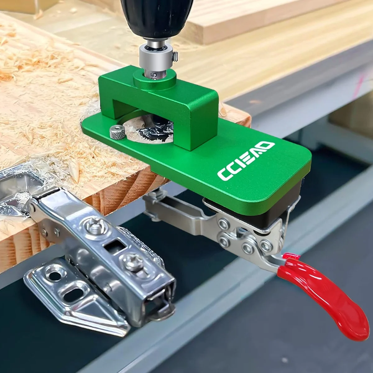 Metal Concealed Hinge Jig W- Quick Clamp - Hinge Hole Opener Template Drilling Jig Woodworking Door Cabinet Hinges Mounting Tool