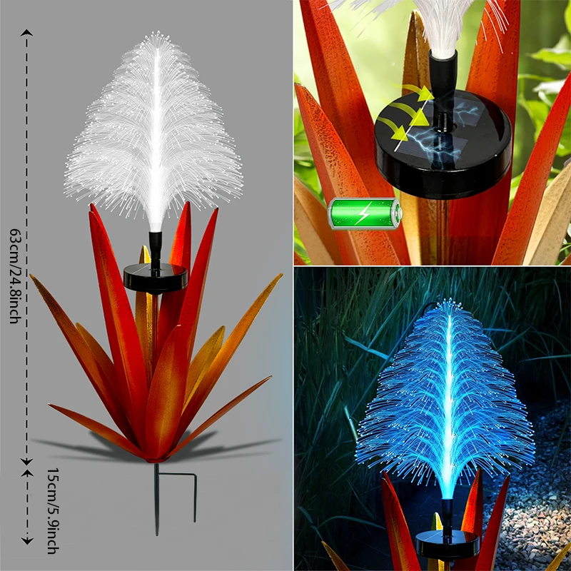 1피스 태양광 금속 아가베 정원 장식 조명, 태양광 섬유 갈대 아가베, 12잎 헤비듀티 금속 대형 두꺼운 인공물