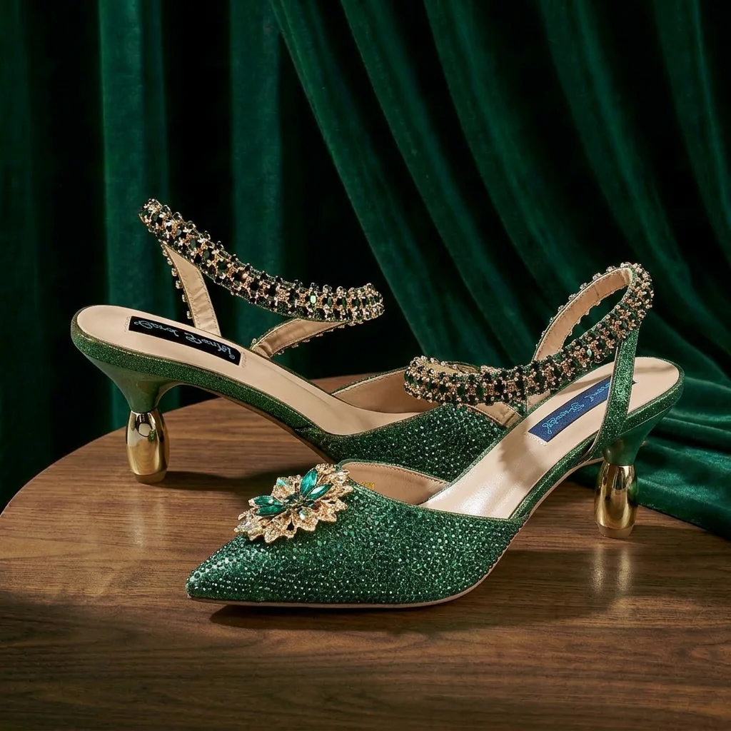 Elegant Rhinestone-Embellished Heels And Gold Mini Bag Set for Night Outfits Women's Fashion Accessory Combo