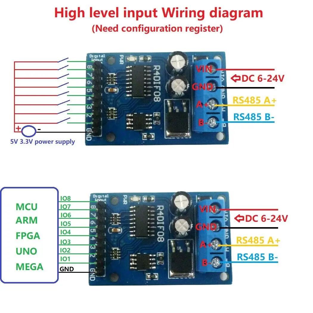 DC 12V 8 Sakelar Digital ke Modul PLC Modbus Rtu TTL IO Papan Akuisisi RS485