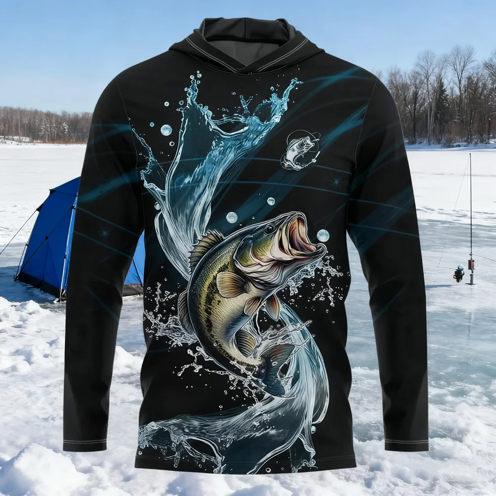 

Uv Protection Quick Dry Tops Thin Breathable Outdoor Hoodie Printing Fishing Shirt Men's Long Sleeve Performance Shirt UPF 50+