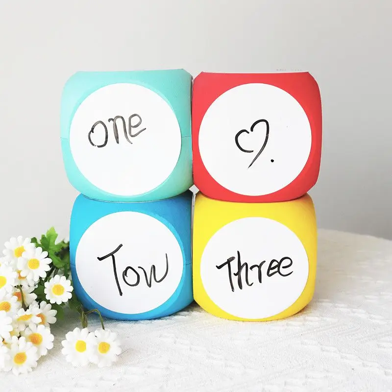 4x4Inch Wipe Off Cube Repeatable Writing Dry Erase Block for Math Practice Educational White Board Dice Set