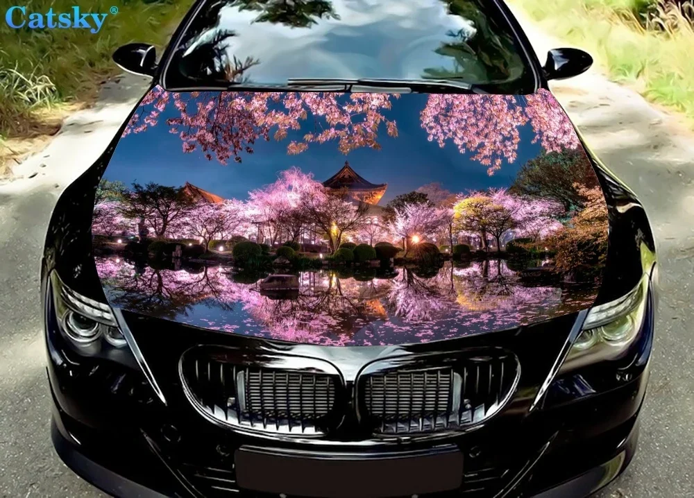 

Японская вишневая наклейка на капот автомобиля, виниловая наклейка, графическая наклейка на капот, подходит для большинства автомобилей по индивидуальному заказу