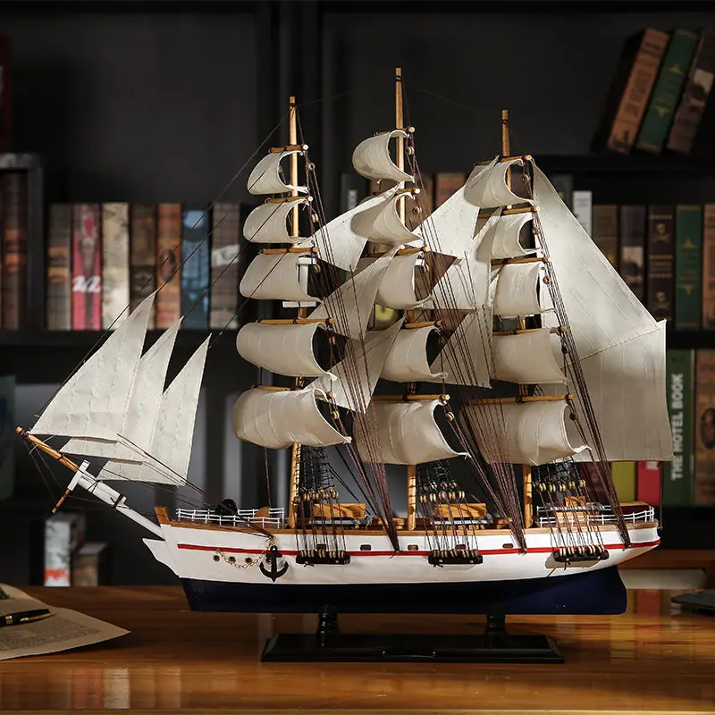 Solid Wood Large Sailboat Model Craftwork Ornament Tabletop Living Room Decoration Figurines Wedding Home Decor Accessories Gift