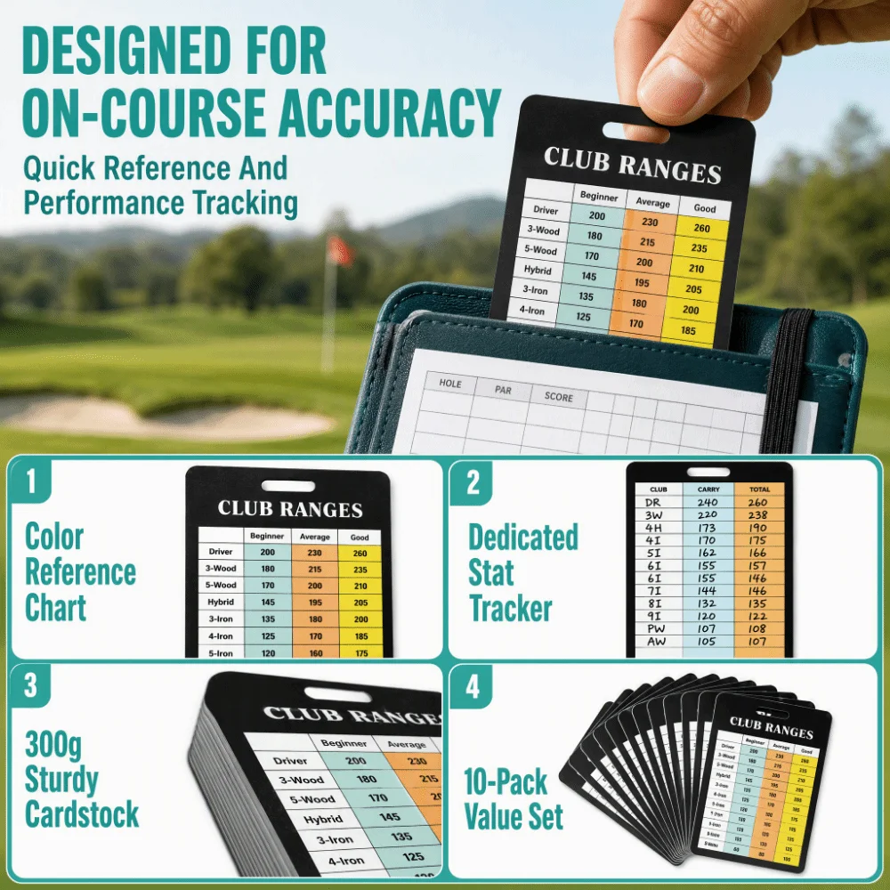10 PCS 300g Coated Paper Golf Club Range Chart DualSided Printed Color Printed Golf Yardage Card Back Side Writable