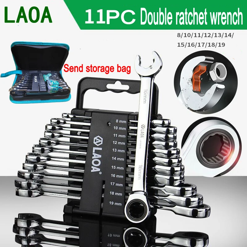 LAOA Multifunctional Fast Ratchet Wrench, Double-Headed Dual-Purpose Opening, Plum Blossom Wrench, Adjustable Wrench