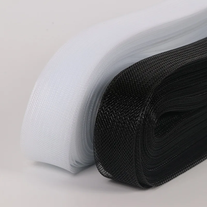 12-200mm 50 Yards Fine Soft Polyester Horsehair Braided Bone, Black And White Wedding Dress Skirt Edge Supportive Fishbone Mesh