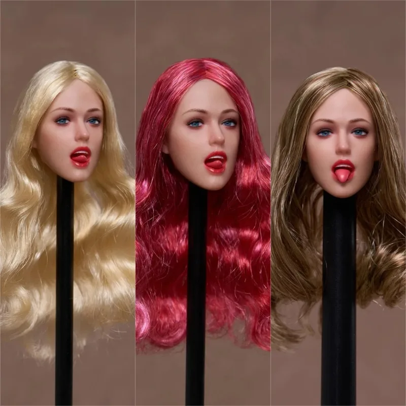 

ZC009 1/6 Put Out Tongue Movable Eyes Head Sculpt Female Soldier Colorful Hair Head Carving Model Fit 12'' Action Figure Body