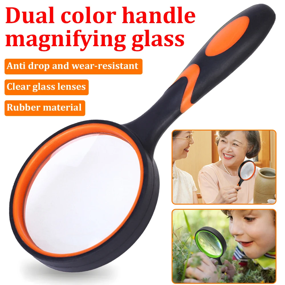 10X Handheld Magnifying Glass for Kids Seniors Reading 50mm Magnifier Nature Exploration Non-Slip Shatterproof Magnifying Lens