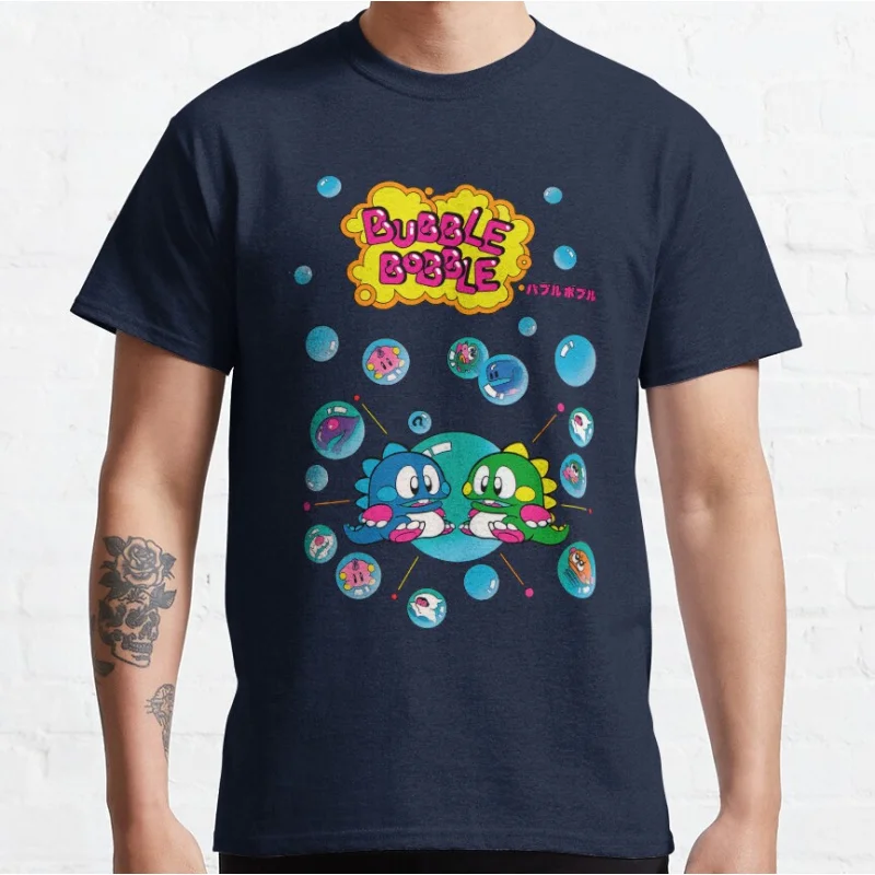 

80s Vintage Kawaii dinosaur Japan Arcade game Bubble Bobble MSX Retro Cute Dragon graphic t shirts large size S-6xl tops