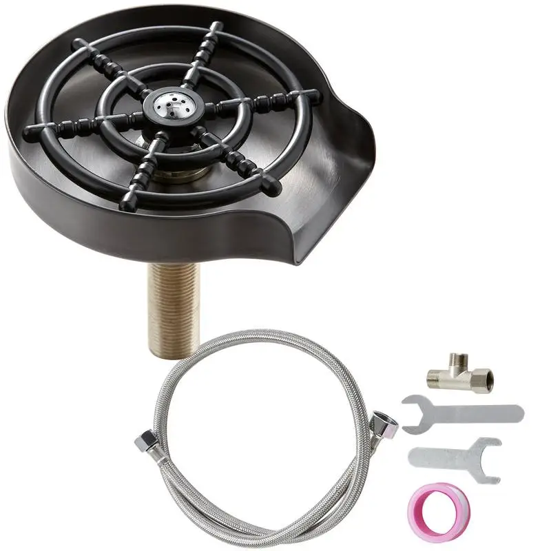 

360 ° Вращающаяся стеклянная ополаскиватель с 10 мощными распылительными форсунками, шайбой для крана из нержавеющей стали 304 для детских бутылочек, стекла и вина