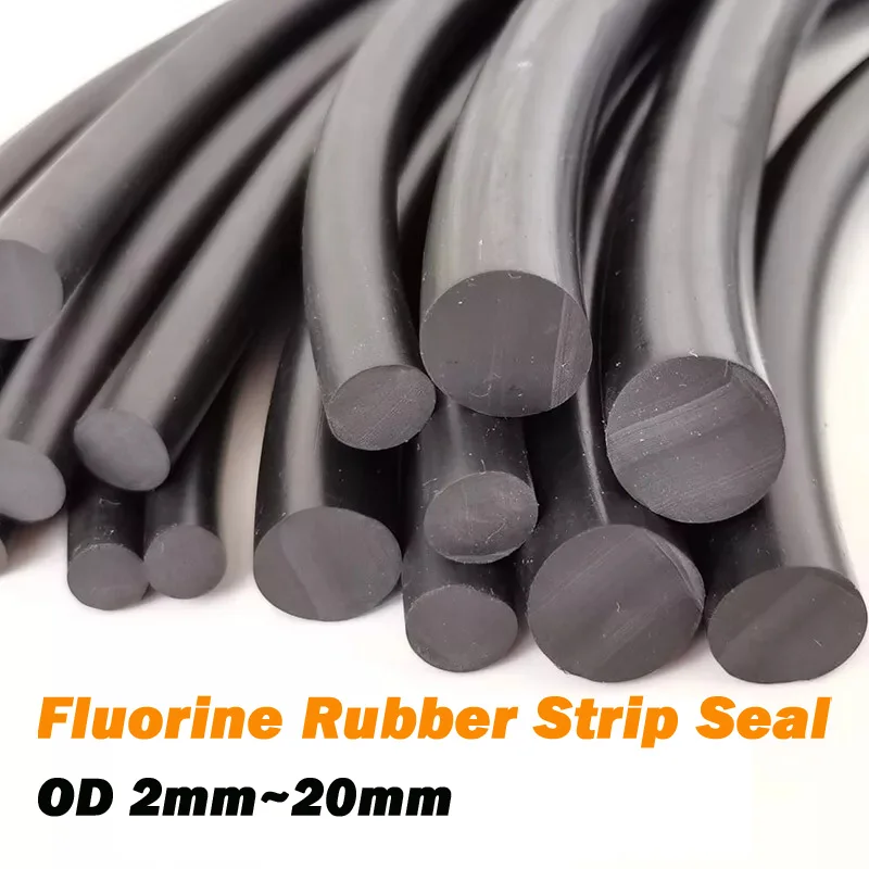 1Meter Black Fluorine Rubber Strip Seal OD 2~20mm High Temperature Oil Resistant Sealing Rope Solid High-Quality Round Strip