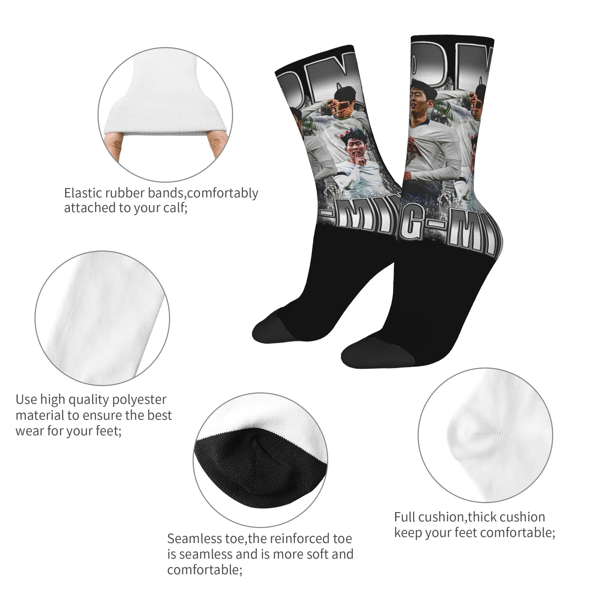 Retro 90s Son Heung-Min Soccer Socks Men Women Polyester Casual Number 7 Socks Spring Summer Autumn Winter Middle Tube Socks