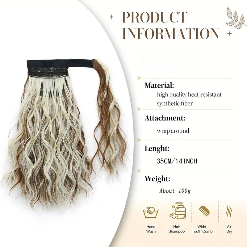 Synthetic Wig with Curly PonytailShort Water Ripple Fake PonytailHair ExtensionInvisible Mesh Pocket Design,Hairpieces Suitable