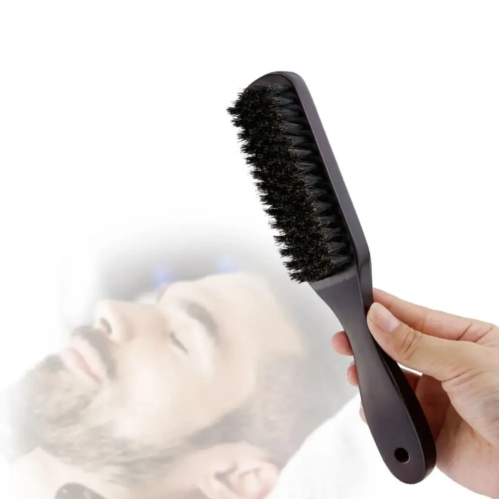 Wood Handle Boar Bristle Men Beard Brush Anti Static Dark Brown Moustache Cleaning Brush Solid Wood Barber Hair Styling Comb
