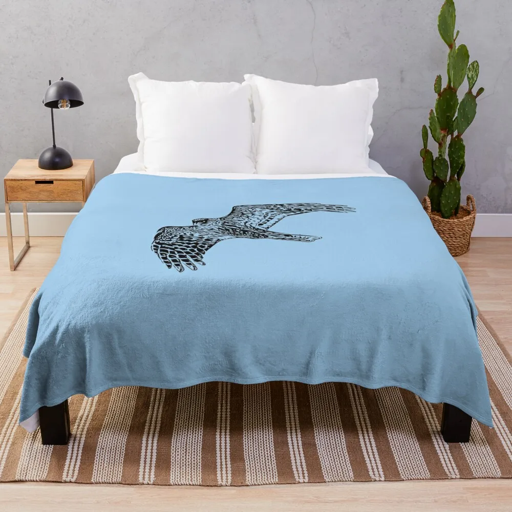 Northern Harrier Marsh Hawk Flying Black Design Throw Blanket Hair Flannel Fabric Blankets For Bed Travel Blankets