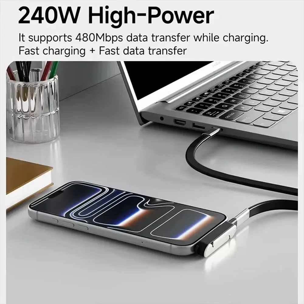 1pc Flat Type-C Phone Charging Bracket Adapter with 240 W Fast Charging Support OTG Functionality Foldable Desktop Mounting Stan - view 6