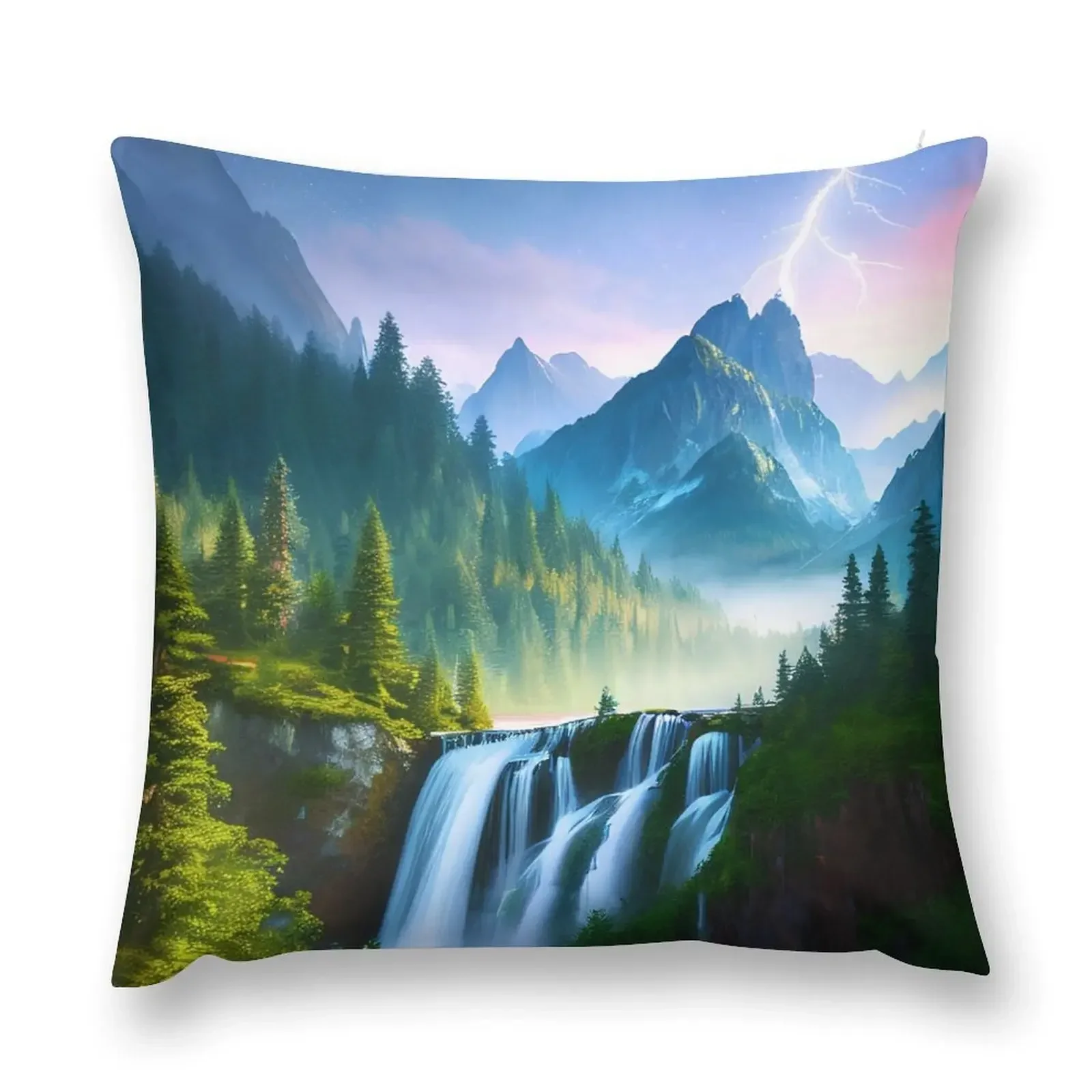 The Ultimate Nightscape: Mountains, Waterfall and the Glowing Stars Above Throw Pillow Sofa Cushion Christmas Pillow pillow